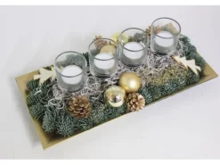 Adventsgesteck auf Polytablett 36 cm Gold