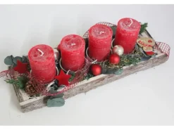Adventsgesteck auf Rindentablett mit 4 Kerze 40 cm Rot