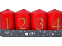 Adventskerzen Stumpen Kerzen mit Zahlen 1-4 Kaminrot Ø 5,5 cm 9 cm Hoch