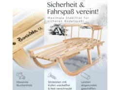 Bambiniwelt by Rafael K. Holzschlitten mit Rückenlehne und Winterfußsack 108cm Lammwolle Wasserabweisend Kombi-Set für Kinderwagen Buggy Beige