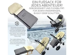 Bambiniwelt by Rafael K. Holzschlitten mit Rückenlehne und Winterfußsack 108cm Lammwolle Wasserabweisend Kombi-Set für Kinderwagen Buggy Beige