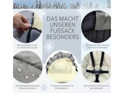 Bambiniwelt by Rafael K. Holzschlitten mit Rückenlehne und Winterfußsack 108cm Lammwolle Wasserabweisend Kombi-Set für Kinderwagen Buggy Beige