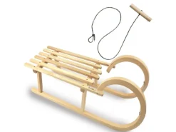 Bambiniwelt by Rafael K. Hörnerrodel 100cm Holzschlitten aus Buchenholz Hörnerschlitten mit Zugseil Rodelschlitten mit Leichtlauf-Stahlkufenbeschlägen