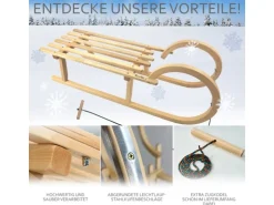 Bambiniwelt by Rafael K. Hörnerrodel 100cm Holzschlitten aus Buchenholz Hörnerschlitten mit Zugseil Rodelschlitten mit Leichtlauf-Stahlkufenbeschlägen