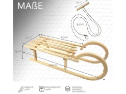 Bambiniwelt by Rafael K. Hörnerrodel 100cm Holzschlitten aus Buchenholz Hörnerschlitten mit Zugseil Rodelschlitten mit Leichtlauf-Stahlkufenbeschlägen