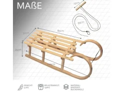 Bambiniwelt by Rafael K. Hörnerrodel 120cm Holzschlitten aus Buchenholz Hörnerschlitten mit Zugseil Rodelschlitten mit Leichtlauf-Stahlkufenbeschlägen