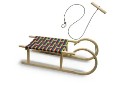 Bambiniwelt by Rafael K. Hörnerrodel 100cm mit Gurtsitz bunt Holzschlitten aus Buchenholz Hörnerschlitten mit Zugseil Leichtlauf-Stahlkufenbeschlägen