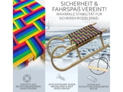 Bambiniwelt by Rafael K. Hörnerrodel 100cm mit Gurtsitz bunt Holzschlitten aus Buchenholz Hörnerschlitten mit Zugseil Leichtlauf-Stahlkufenbeschlägen