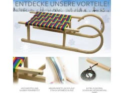 Bambiniwelt by Rafael K. Hörnerrodel 100cm mit Gurtsitz bunt Holzschlitten aus Buchenholz Hörnerschlitten mit Zugseil Leichtlauf-Stahlkufenbeschlägen