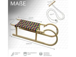 Bambiniwelt by Rafael K. Hörnerrodel 100cm mit Gurtsitz bunt Holzschlitten aus Buchenholz Hörnerschlitten mit Zugseil Leichtlauf-Stahlkufenbeschlägen