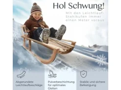Bambiniwelt by Rafael K. Holzschlitten mit Rückenlehne und Winterfußsack 108cm Lammwolle Wasserabweisend Kombi-Set für Kinderwagen Buggy Braun