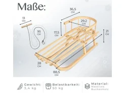 Bambiniwelt by Rafael K. Holzschlitten mit Rückenlehne und Winterfußsack 108cm Lammwolle Wasserabweisend Kombi-Set für Kinderwagen Buggy Braun