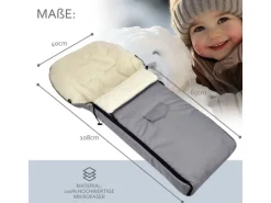 Bambiniwelt by Rafael K. Holzschlitten mit Rückenlehne und Winterfußsack 108cm Lammwolle Wasserabweisend Kombi-Set für Kinderwagen Buggy Braun