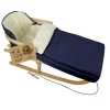 Bambiniwelt by Rafael K. Holzschlitten mit Rückenlehne und Winterfußsack 108cm Lammwolle Wasserabweisend Kombi-Set für Kinderwagen Buggy Marine