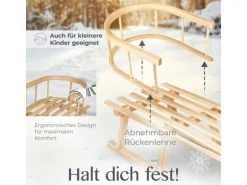 Bambiniwelt by Rafael K. Holzschlitten mit Rückenlehne und Winterfußsack 108cm Lammwolle Wasserabweisend Kombi-Set für Kinderwagen Buggy Marine