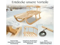 Bambiniwelt by Rafael K. Holzschlitten mit Rückenlehne und Winterfußsack 108cm Lammwolle Wasserabweisend Kombi-Set für Kinderwagen Buggy Schwarz