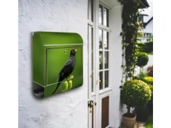 Banjado Briefkasten Edelstahl 38x43x12.5cm Rostfrei Mit Zeitungsfach Mit Motiv Motiv Vogel Auf Tannenzweig