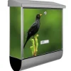 Banjado Briefkasten Edelstahl 38x39x12cm Mit Zeitungsfach Inkl. Montagematerial Motiv Vogel Auf Tannenzweig