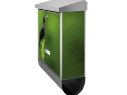 Banjado Briefkasten Edelstahl 38x39x12cm Mit Zeitungsfach Inkl. Montagematerial Motiv Vogel Auf Tannenzweig