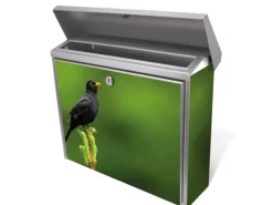 Banjado Briefkasten Edelstahl 38.5x31.5x12cm Ohne Zeitungsfach Inkl. Montagematerial Motiv Vogel Auf Tannenzweig