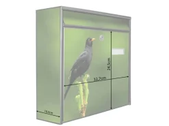 Banjado Briefkasten Schwarz 36.2x32.2x10cm Groß / Inkl. Montagematerial & 2 Schlüsseln / Mit Namensschild Motiv Vogel Auf Tannenzweig