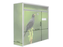 Banjado Briefkasten Silber 36.2x32.2x10cm Groß / Inkl. Montagematerial & 2 Schlüsseln / Mit Namensschild Motiv Vogel Auf Tannenzweig