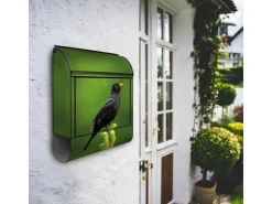 Banjado Design Briefkasten Schwarz Pulverbeschichtet 39x47x14cm 2 Schlüssel Mit Zeitungsfach Motiv Vogel Auf Tannenzweig