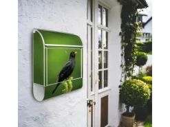 Banjado Design Briefkasten Weiß Pulverbeschichtet 39x47x14cm 2 Schlüssel Mit Zeitungsfach Motiv Vogel Auf Tannenzweig