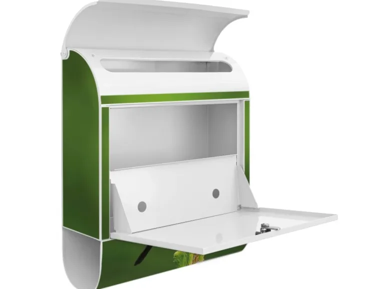 Banjado Design Briefkasten Weiß Pulverbeschichtet 39x47x14cm 2 Schlüssel Mit Zeitungsfach Motiv Vogel Auf Tannenzweig