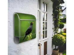 Banjado Design Briefkasten Silber Pulverbeschichtet 39x47x14cm 2 Schlüssel Mit Zeitungsfach Motiv Vogel Auf Tannenzweig