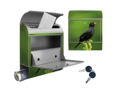 Banjado Design Briefkasten Silber Pulverbeschichtet 39x47x14cm 2 Schlüssel Mit Zeitungsfach Motiv Vogel Auf Tannenzweig