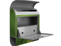 Banjado Design Briefkasten Silber Pulverbeschichtet 39x47x14cm 2 Schlüssel Mit Zeitungsfach Motiv Vogel Auf Tannenzweig