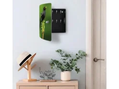 Banjado Design Schlüsselkasten Aus Edelstahl Für 10 Schlüssel 24x21,5x7cm Mit Magnetverschluss Motiv Vogel Auf Tannenzweig