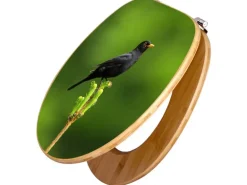 Banjado Design WC Sitz Bambus Toilettendeckel Toilettensitz Bambus Holz Klodeckel WC-Sitz Universal Scharnieren Motiv Vogel Auf Tannenzweig