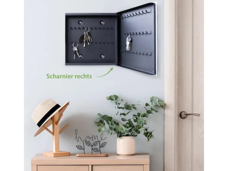 Banjado Großer Schlüsselkasten Glas 30x30cm Schwarz Scharnier Rechts 50 Haken Beschreibbar Magnetisch Motiv Vogel Auf Tannenzweig