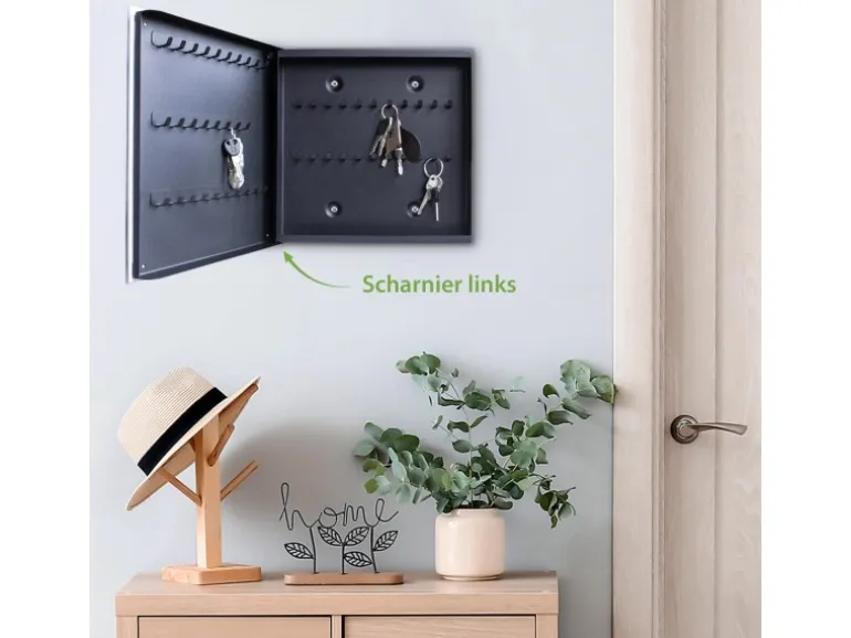 Banjado Großer Schlüsselkasten Glas 30x30cm Schwarz Scharnier Links 50 Haken Beschreibbar Magnetisch Motiv Vogel Auf Tannenzweig