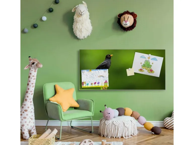 Banjado Magnettafel 78x37cm Magnetwand Silber Aus Metall Magnetpinnwand Pinnwand Inkl. 4 Magnete Motiv Vogel Auf Tannenzweig