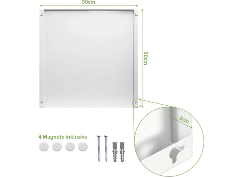 Banjado Magnettafel 50x50cm Magnetwand Weiß Aus Metall Magnetpinnwand Pinnwand Inkl. 4 Magnete Motiv Vogel Auf Tannenzweig