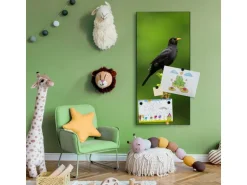 Banjado Magnettafel 37x78cm Magnetwand Schwarz Aus Metall Magnetpinnwand Pinnwand Inkl. 4 Magnete Motiv Vogel Auf Tannenzweig