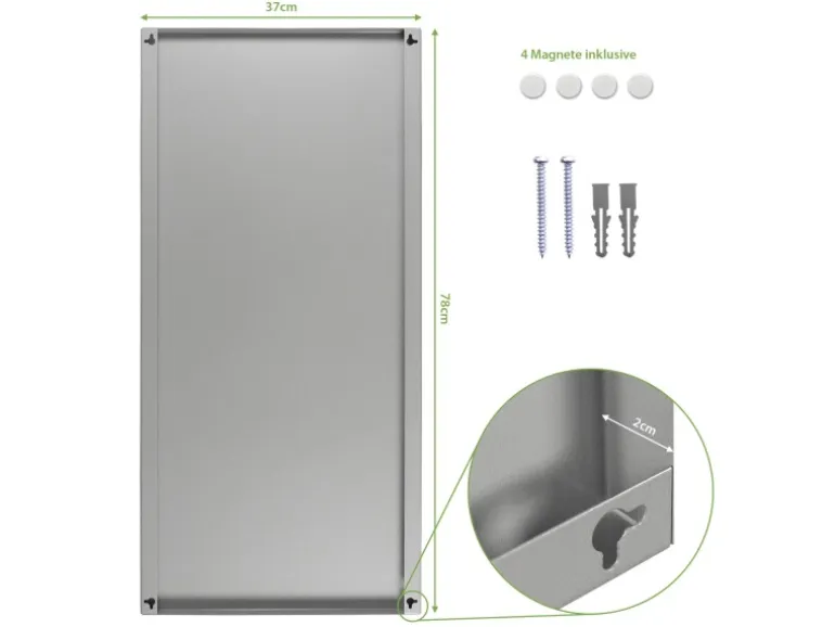 Banjado Magnettafel 37x78cm Magnetwand Silber Aus Metall Magnetpinnwand Pinnwand Inkl. 4 Magnete Motiv Vogel Auf Tannenzweig