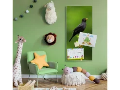 Banjado Magnettafel 37x78cm Magnetwand Silber Aus Metall Magnetpinnwand Pinnwand Inkl. 4 Magnete Motiv Vogel Auf Tannenzweig