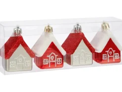 Baumschmuck-Set Haus 4-teilig Rot-Grau