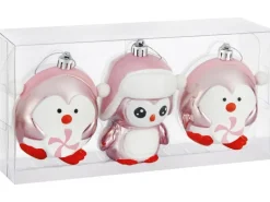 Baumschmuck-Set Pinguin 3-teilig Rosa-Weiß