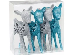 Baumschmuck-Set Rentiere 4-teilig Hellblau/Silber