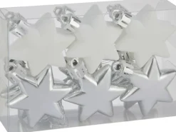 Baumschmuck-Set Sterne 12-teilig 5 cm Silber-Weiß