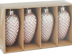Baumschmuck-Set Tannenzapfen Rosa 4 Stück