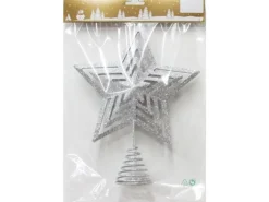Baumspitze Stern aus Metall mit Silbernem Glitzer 20 x 25 cm