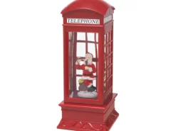 Beleuchtete Schneekugel Telefonzelle 10,5 cm x 10,5 cm x 26,5 cm Rot