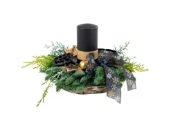 Birkengesteck mit 1 Kerze Schwarz/Gold Länge 15 cm