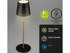Brilo Akku-Tischleuchte mit Perforierung Schwarz-Holzfarben 2,6W